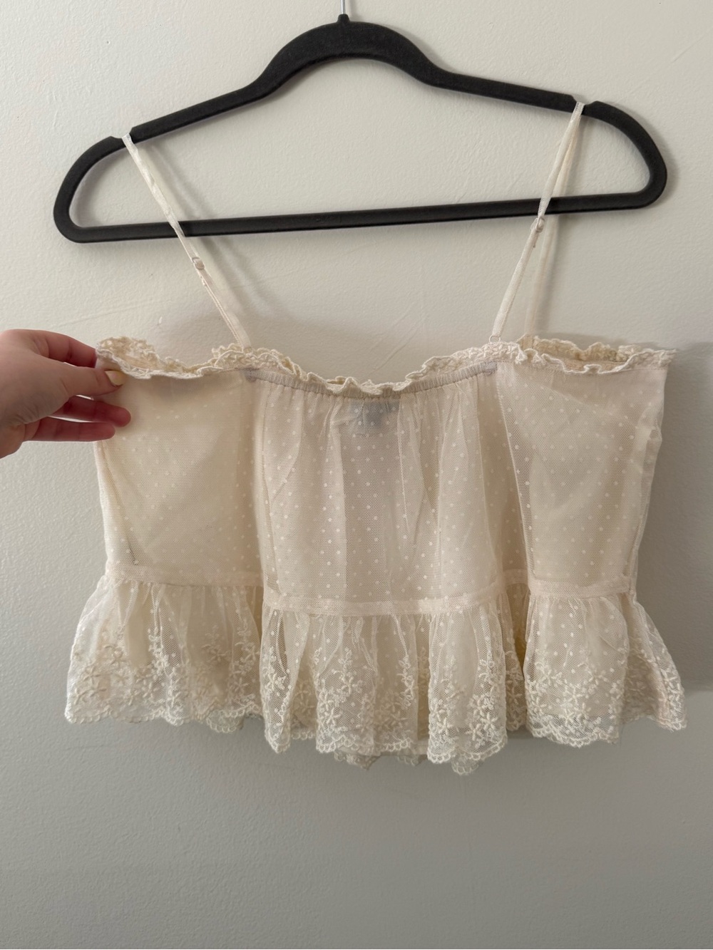 American Eagle Lace Ruffle Cropped Tank Top Small Cottagecore Coquette - Picture 8 of 11